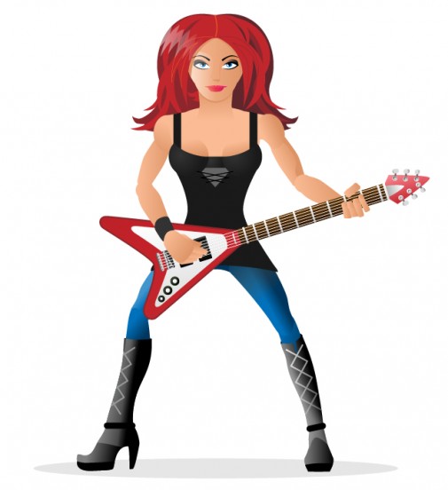 Illustration einer Rockerin für Gitarrensolo